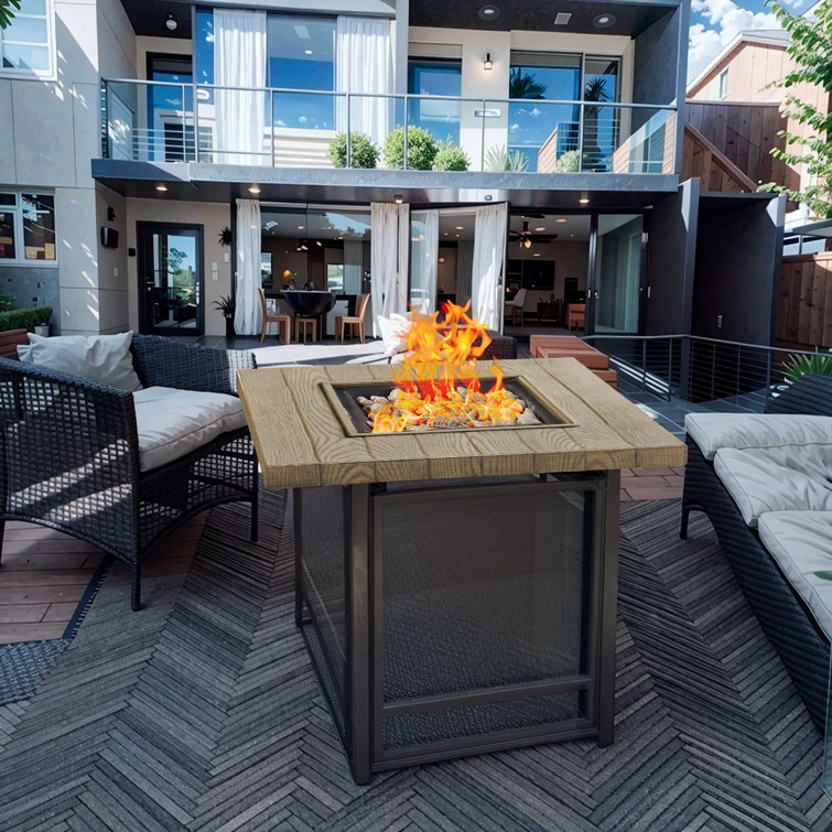 17 Stories 29 Inch Square Outdoor Gas Fire Pits Clearance 50,000 BTU With Woodgrain Tabletop